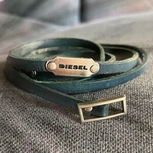 Diesel Teal Leather Wrap Bracelet